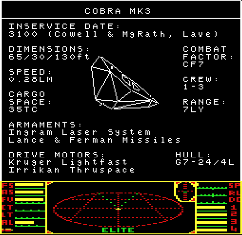 Screenshot of Elite on the BBC Micro using The Tatung Einstein font