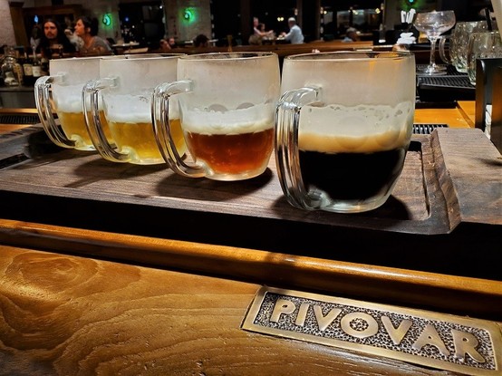 Flight of pilsners and lagers at Pivovar Czech restaurant in Waco Texas photo by Sheila Scarborough