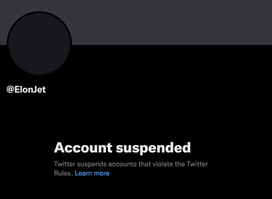 Screenshot von gebanntem @elonjet Account