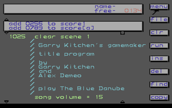 Screenshot of Game Maker on the Commodore 64 using Freespin font