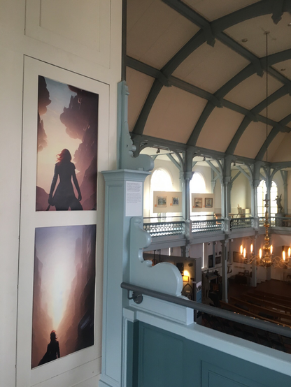Twee van Jojannekes kunstwerken met uitzicht op de zaal. 