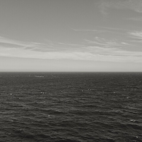 North Atlantic Ocean in black and white.