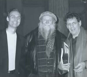 Michael Harrison, Terry Riley and Philip Glass at the Quattro Pianoforti Festival in Rome. 1999