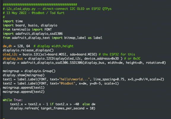 Screenshot of code at https://gist.github.com/todbot/31272a914df7f856b088671943b5ed35