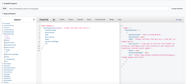 An RSS Feed Item from the New York Times obtained via a GraphQL query