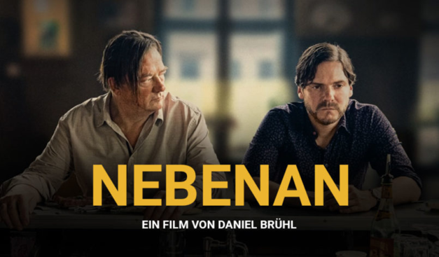 The poster from Nebanan showing two men - Peter Kurth and Daniel Brühl - sitting at a bar.