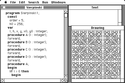 Sierpinski sample program screenshot from "Macintosh Pascal"