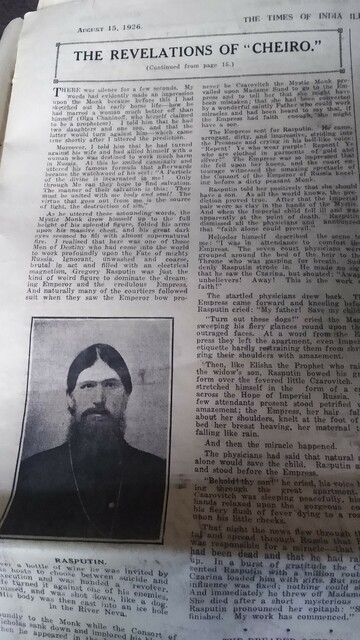 Revelations of a Modern Mystic
Report on #Rasputin by Cheiro the World Famous Seer from
The Times of India Illustrated Weekly (August 15th 1926) featuring photograph of Rasputin