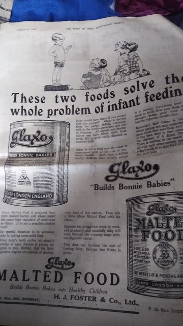 Glaxo builds bonnie babies
Advert from The Times of India Illustrated Weekly (August 15th 1926)
