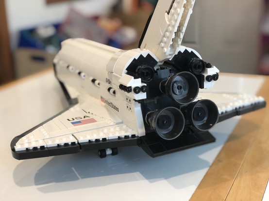 The main engines of a Lego space shuttle