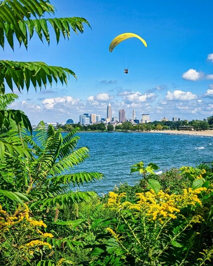 Summer views of Lake Erie and the Cleveland skyline.