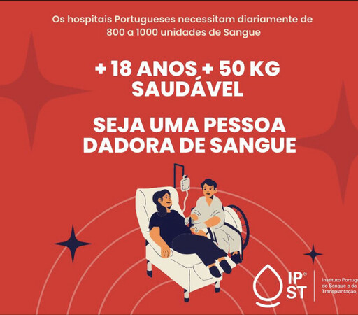Poster de incentivo à doação de sangue, para pessoas saudáveis, com mais de 18 anos e mais de 50kg.