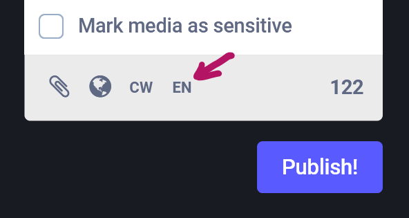 the option will be marked with the abbreviation for the language it is currently set to, e.g. "en" for English.