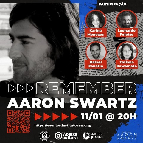 Photo of Aaron Swartz and the guests for "Remember Aaron Swartz - 10 Years After" in Brazil, January 11, 2023 at 3pm PST.