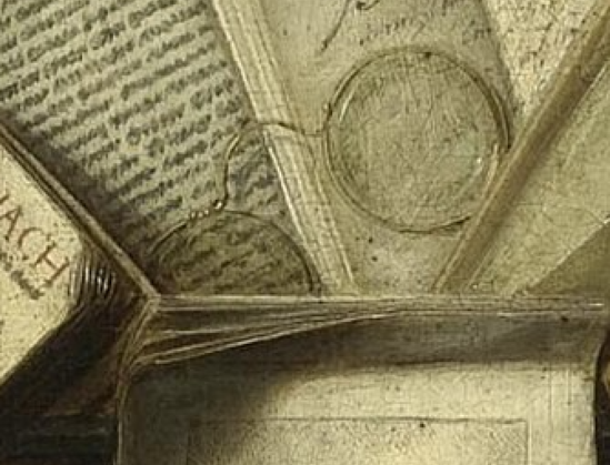 A part of the painting is highlighted: eyeglasses.