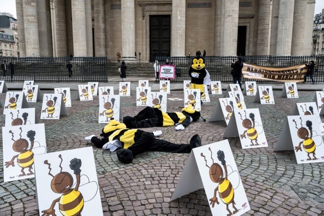 Manifestation contre l'autorisation de néonicotinoïdes dans la culture de betteraves, vendredi 20 janvier à Paris © Photo Bertrand Guay / AFP