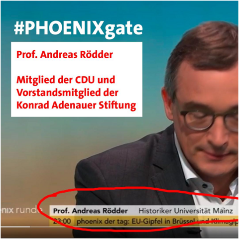 Ein Foto von Andreas Rödder. Zu lesen ist #Phoenixgate Prof. Andreas Rödder, Mitglied der CDU und Vorstandsmitglied der Konrad Adenauer Stiftung.