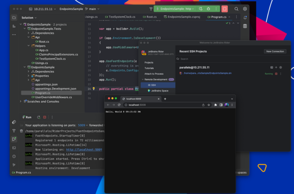 JetBrains Rider remote development using Parallels as a backend.