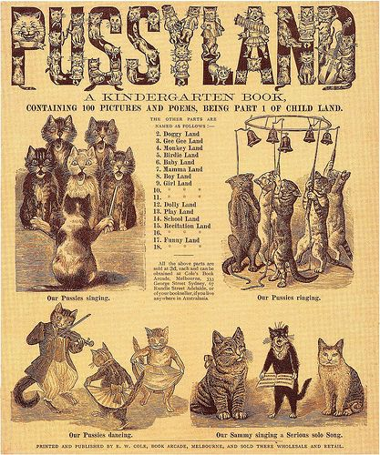 1920s book Pussyland - illustrations of singing and dancing cats 