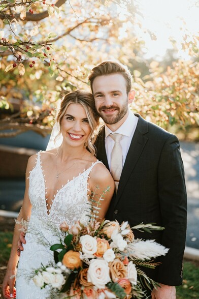 Bride and groom at golden hour