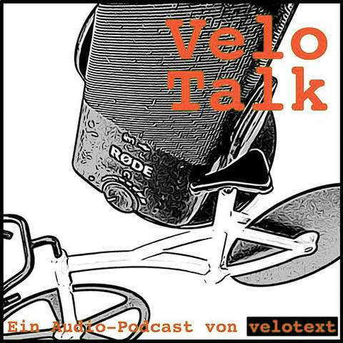 Logo zum VeloTalk-Podcast. Das Bild zeigt ein Mikrofon und davor ein Velo-Modell.