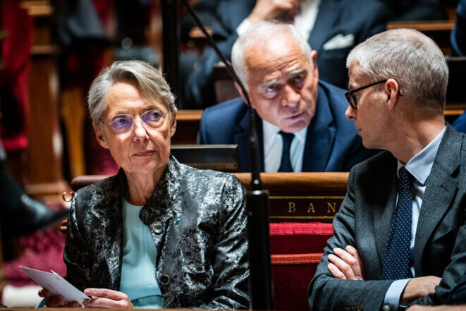 Élisabeth Borne lors d'une séance de questions au gouvernement au Sénat, le mercredi 25 janvier 2023. © Photo Xose Bouzas / Hans Lucas via AFP