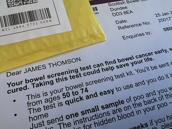 A letter from the Scottish Bowel Screening Centre, requesting a sample of my poo…