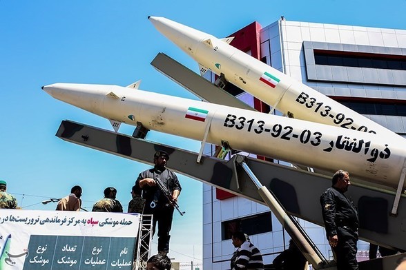 Ballistic Zolfaghar rockets of Iranian origin on a launcher assembly 