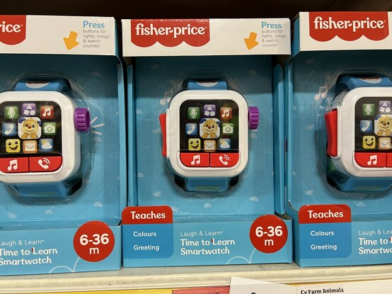 It’s a fake smart watch for babies that looks very similar to the Apple Watch Ultra.