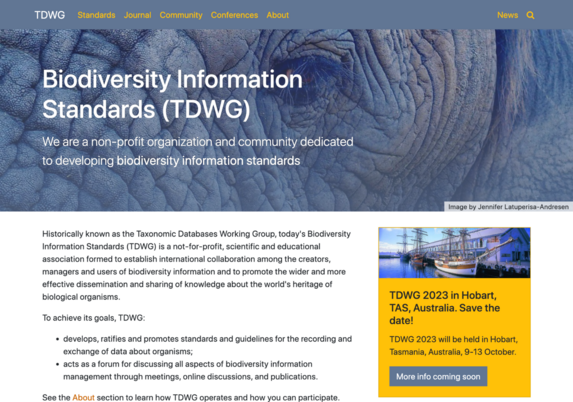Old design of the TDWG homepage
