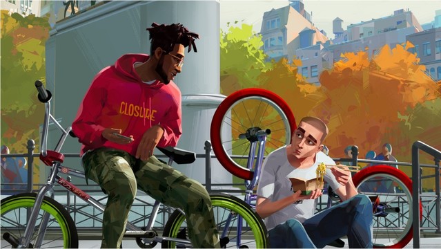 Jabari (Scott Mescudi, alias Kid Cudi) und Jimmy (Timothée Chalamet) sind gute Kumpels. Sie befinden sich in einem Park und unterhalten sich. (Bild: ZVG)