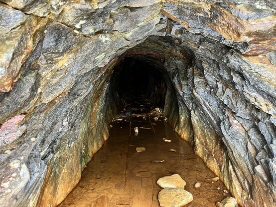 An entrance to the mine. Water on the floor. 