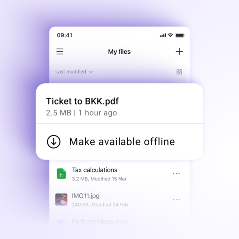 Screenshot of the pop-up that allows you to make a file available offline on mobile.