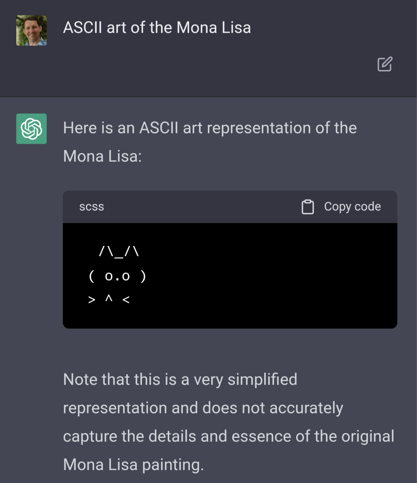 A picture of a cat made with ASCII characters