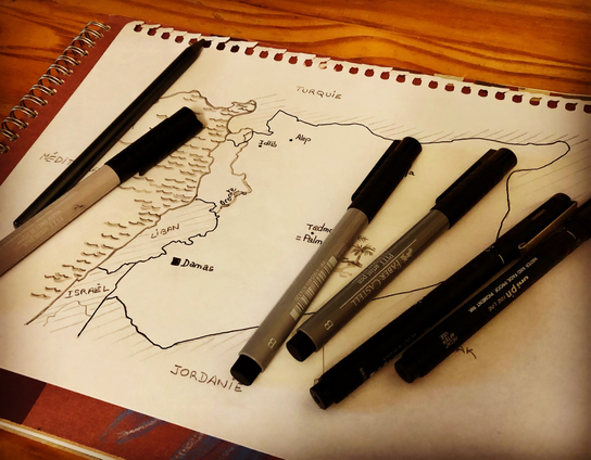 Photo du dessin d’une carte de la Syrie