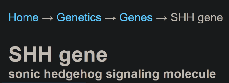 A screenshot from a government medical website with text:

SSH Gene
sonic hedgehog signalling molecule