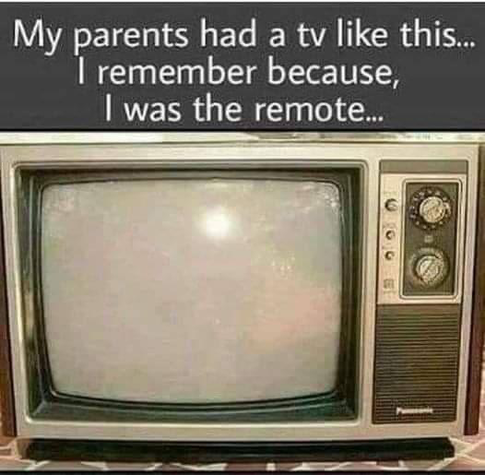Old fashioned tv with comment saying my parents had a tv like this I remember because I was the remote!