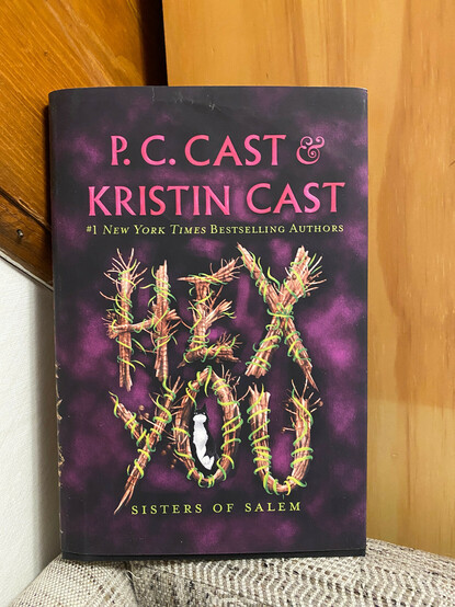 Each letter in the title of the book looks like small sticks tied together with green grass. A cat sits in the middle of the "o"; the background is purple/rose