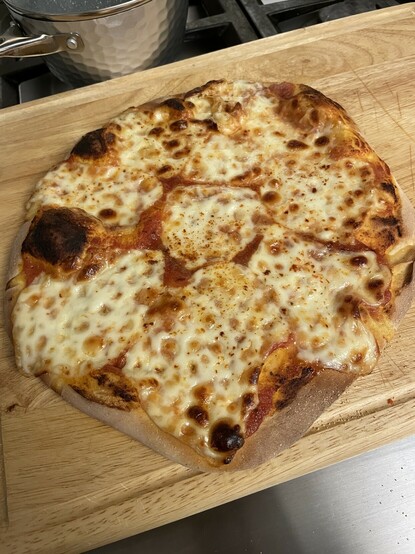 Baked pizza with tomato sauce and fresh mozzarella