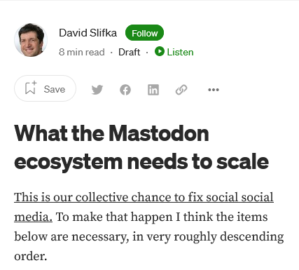 What the Mastodon ecosystem needs to scale

This is our collective chance to fix social social media. To make that happen I think the items below are necessary, in very roughly descending order.