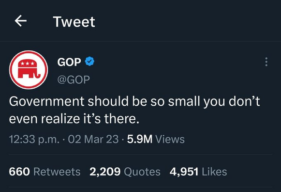 Tweet from GOP: Government should be so small you don’t even realize it's there.