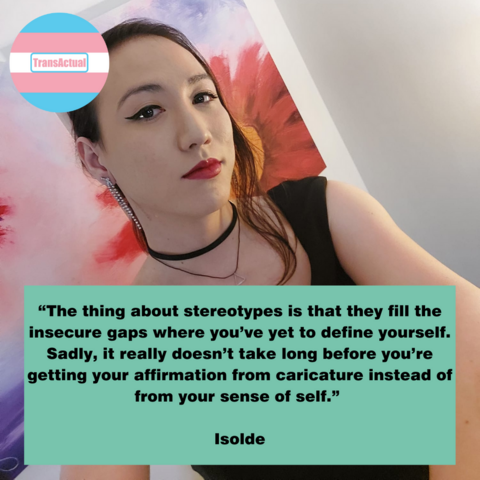 “The thing about stereotypes is that they fill the insecure gaps where you’ve yet to define yourself. Sadly, it really doesn’t take long before you’re getting your affirmation from caricature instead of from your sense of self.” Isolde. Photo of Isolde, a woman of Southeast Asian heritage with her long dark hair tied up.