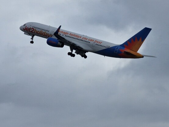 Jet2 Boeing 757 after take off from Manchester Airport