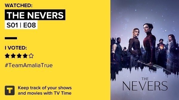 Card do app TV Time exibindo as  informações do episódio 8 da temporada 1 do seriado The Nevers.