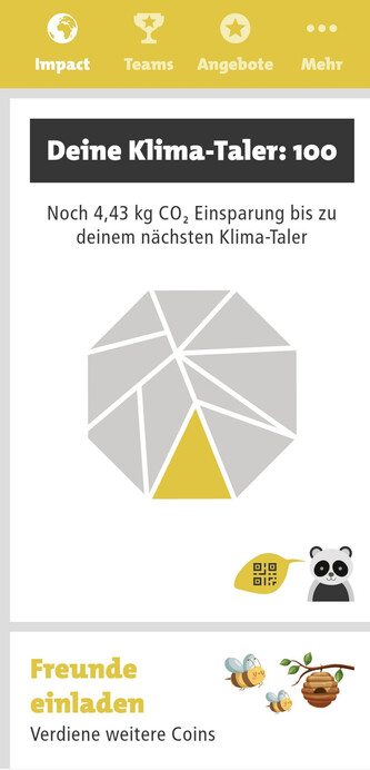Screenshot der aachen.move App auf dem 100 Klimataler angezeigt werden.