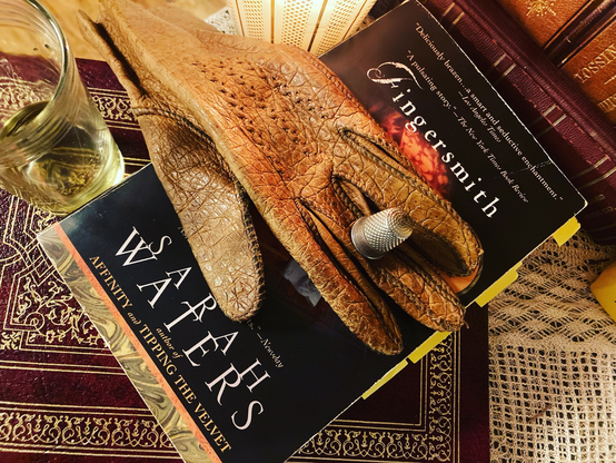 Fingersmith book cover with glove and thimble
