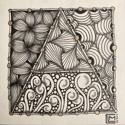 Bespoke birthday Zentangle Inspired Art card  with the string in the form of a capital A