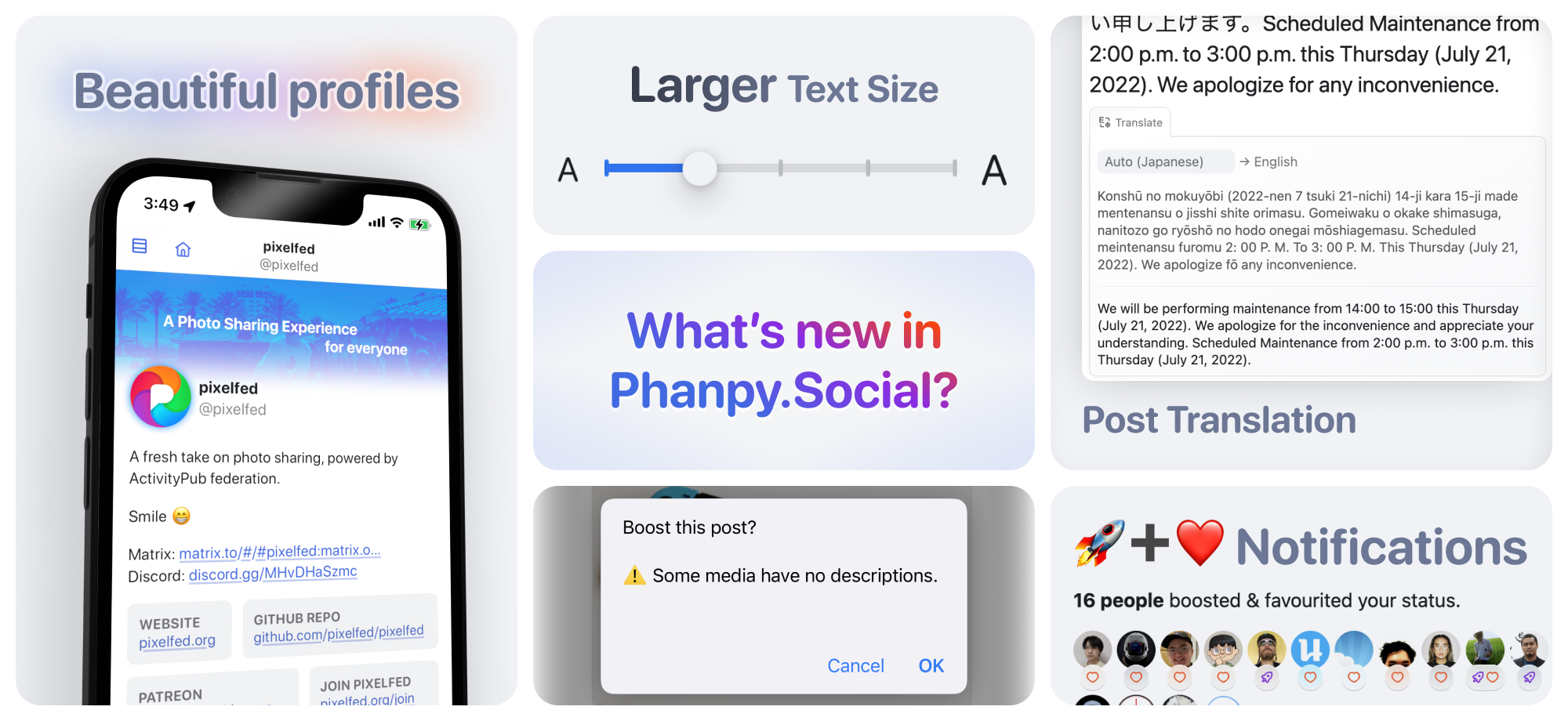 "What's new in Phanpy.Social" features collage