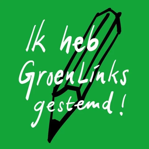 Afbeelding met daarop een tekening van een stempotlood en de tekst Ik heb GroenLinks gestemd.