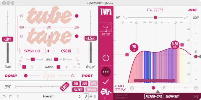 interface of Tube plugin